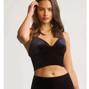 COMMANDO Velvet Longline Bralette Crop Top in Black- Size Small/Medium